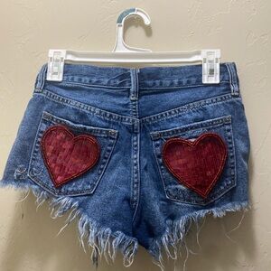 REWORKED Red heart jean shorts